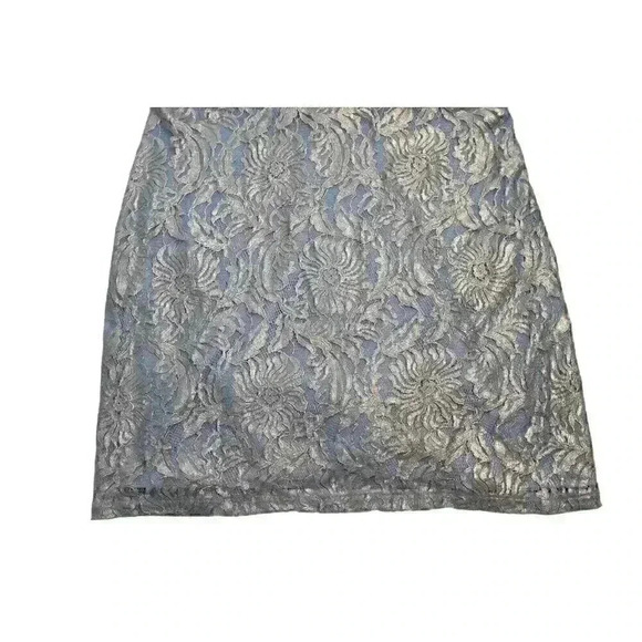 Lulus Size Medium Party of One Slate Blue Gold Metallic Backless Mini Lace Dress - Picture 5 of 12
